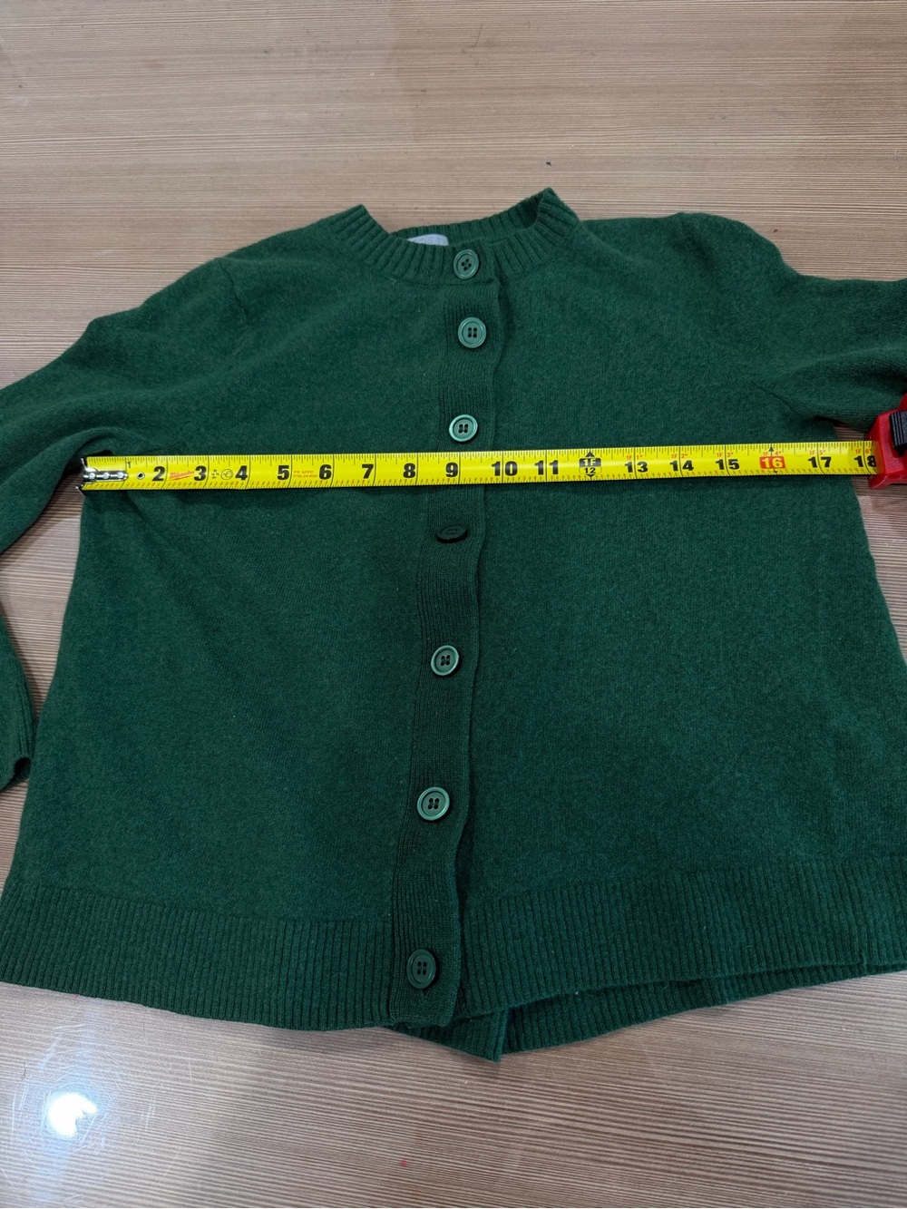 COS Women's Forest Green 100% Wool Cardigan Sweater Crew Neck Sz S Minimalist - Picture 8 of 8